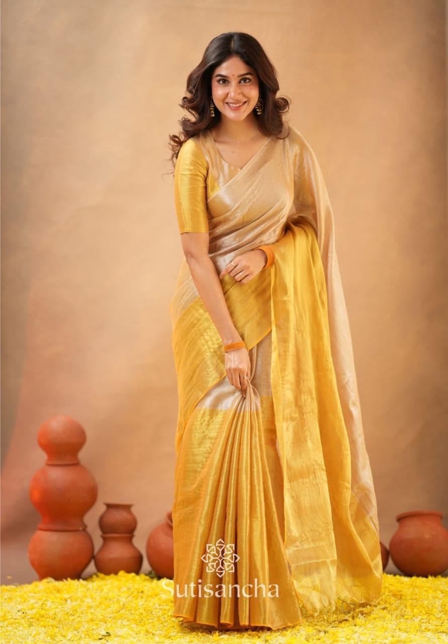 Tissue Saree with Vintage Inspired Gold Brocade