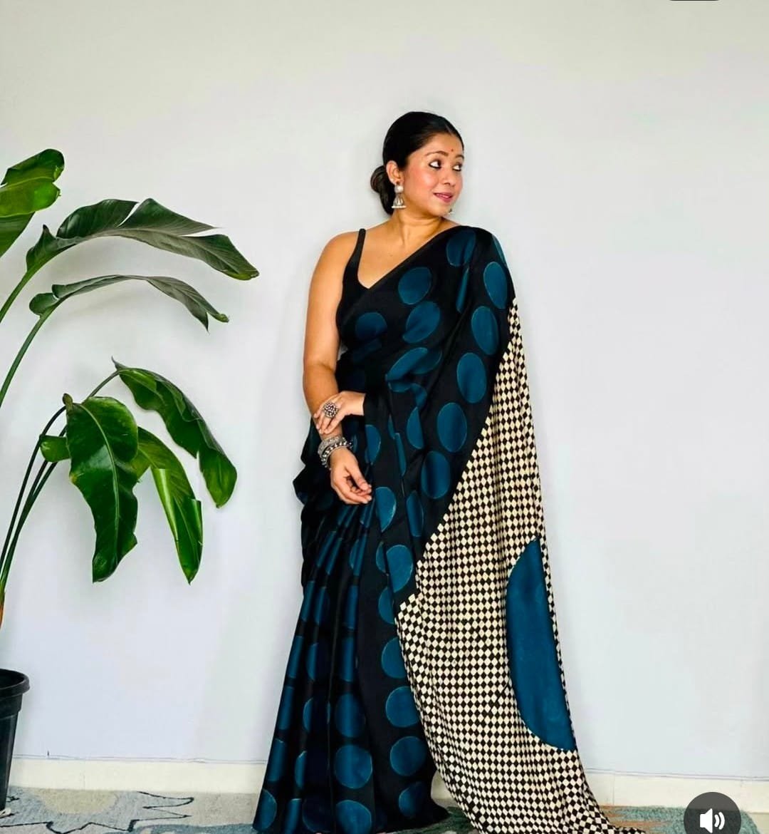 Satin Polka Dot Saree